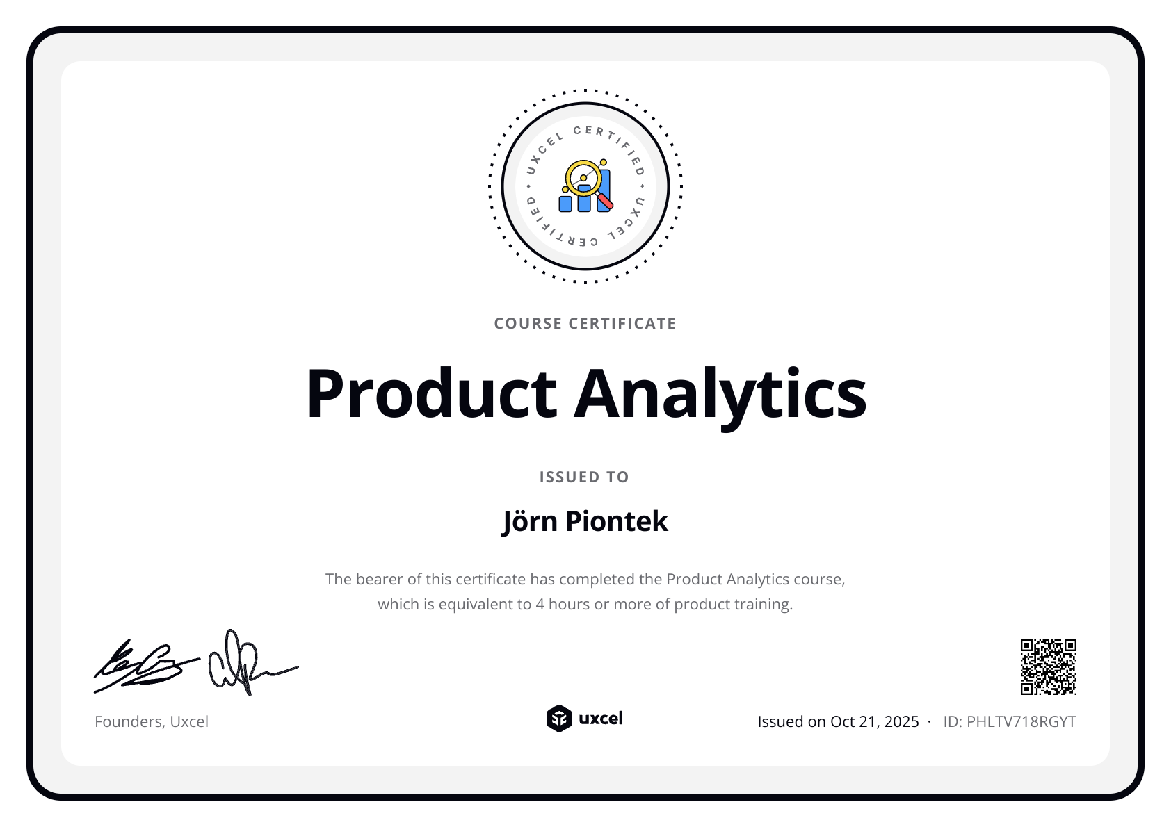 Jörn Piontek's certificate